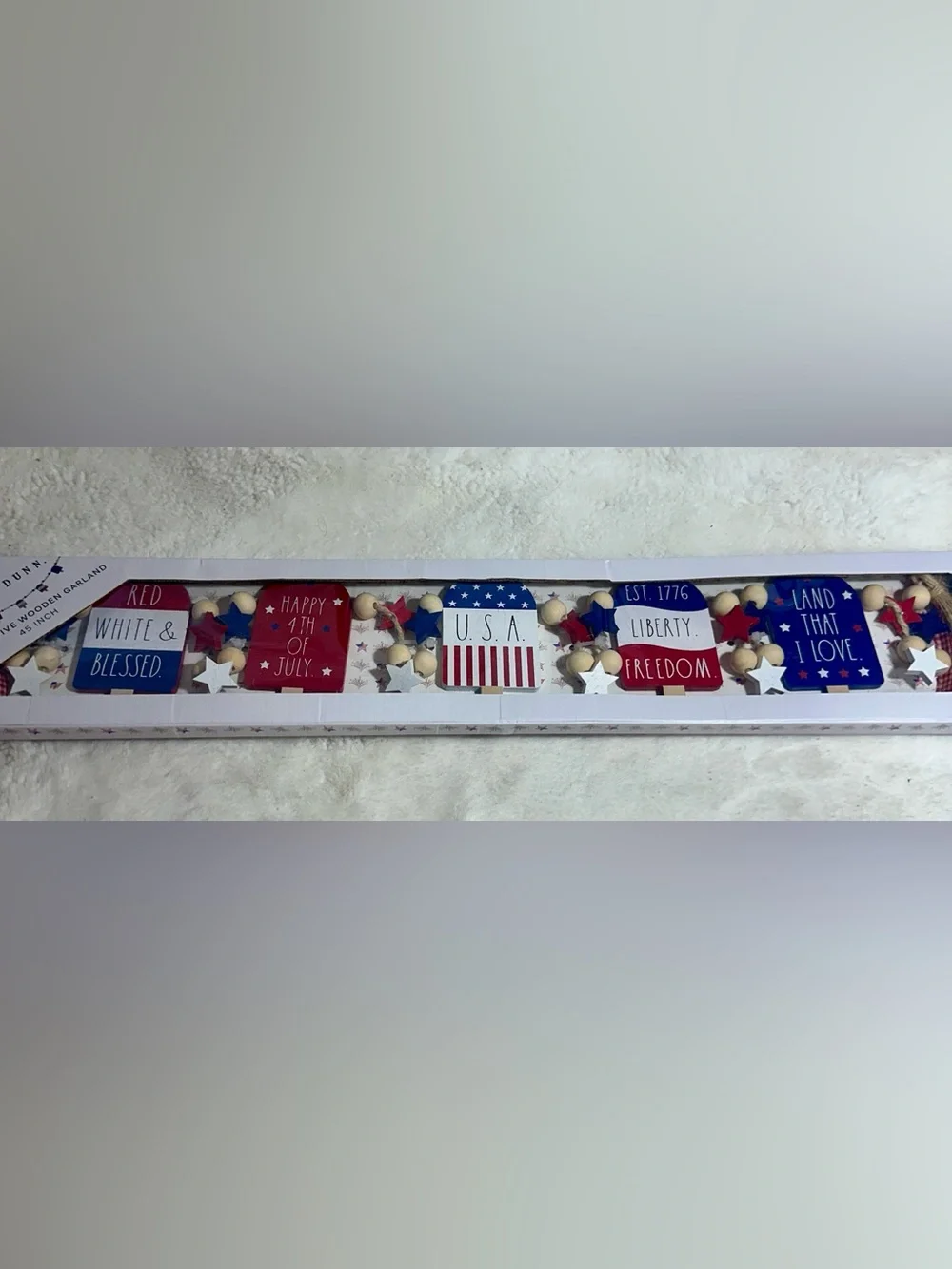 Rae Dunn July 4 th decorative wooden garland 45”